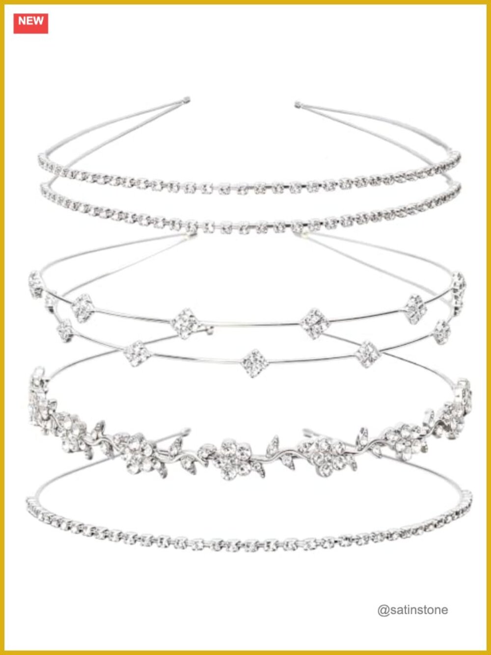 Rhinestone Headband Set 4PCS Silver Metal Hair Accessories Wedding Bridal Shower